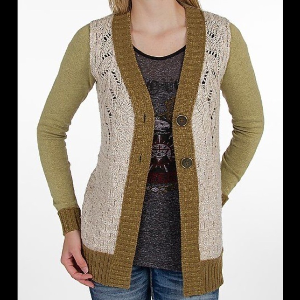 BKE Cable Knit Button Front Cardigan Sweater